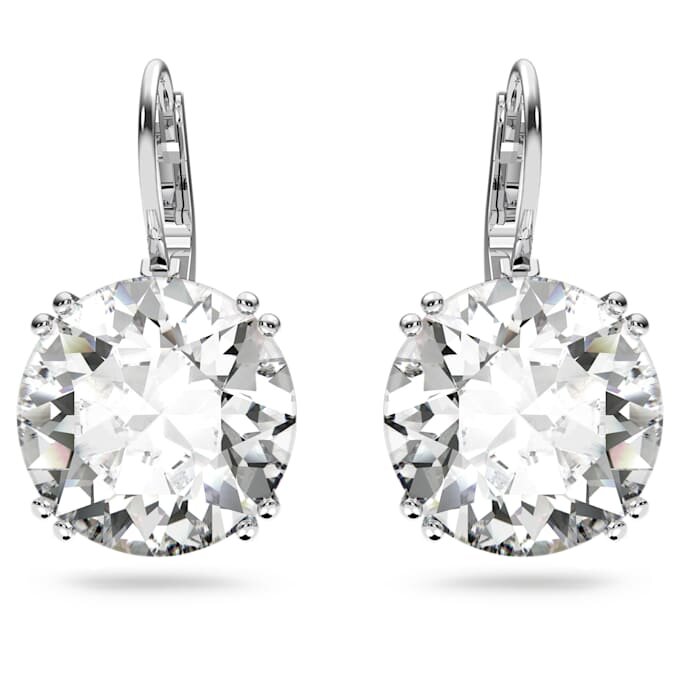 Millenia Drop Earrings Round Cut, White, Rhodium Plated Millenia Drop Earrings Round Cut, White, Rhodium Plated