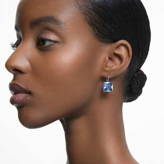 Millenia Drop Earrings Square Cut, Blue, Rhodium Plated Millenia Drop Earrings Square Cut, Blue, Rhodium Plated