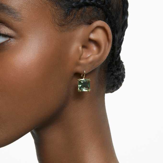 Millenia Drop Earrings Square Cut, Green, Gold-Tone Plated Millenia Drop Earrings Square Cut, Green, Gold-Tone Plated