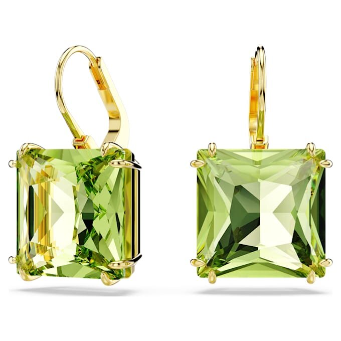 Millenia Drop Earrings Square Cut, Green, Gold-Tone Plated Millenia Drop Earrings Square Cut, Green, Gold-Tone Plated