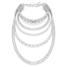 Millenia Layered Necklace Mixed Cuts, White, Rhodium Plated