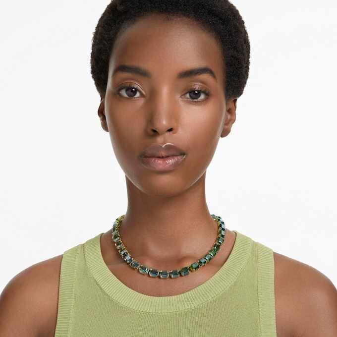 Millenia Necklace Octagon Cut, Color Gradient, Green, Gold-Tone Plated Millenia Necklace Octagon Cut, Color Gradient, Green, Gold-Tone Plated