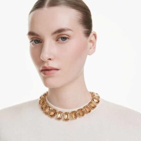 Millenia Necklace Oversized Crystals, Octagon Cut, Caramel, Gold-Tone Plated