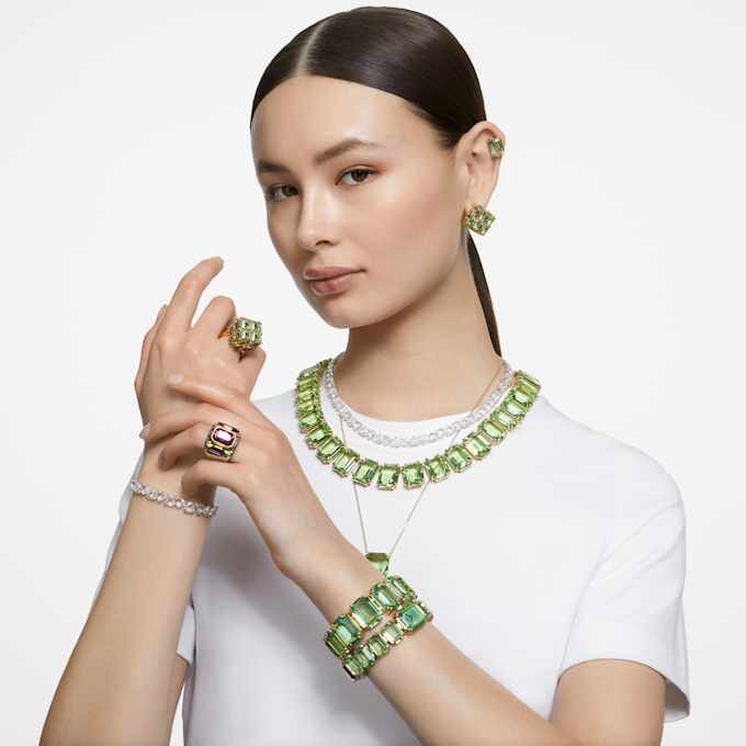 Millenia Necklace Oversized Crystals, Octagon Cut, Green, Gold-Tone Plated Millenia Necklace Oversized Crystals, Octagon Cut, Green, Gold-Tone Plated