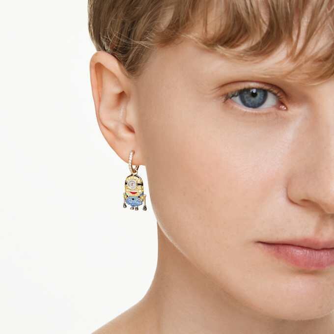 Minions Stuart and Banana Drop Earrings Pavé, Mini, Multicolored, Gold-Tone Plated Minions Stuart and Banana Drop Earrings Pavé, Mini, Multicolored, Gold-Tone Plated