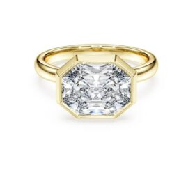 Octagon Bezel Ring Lab-Grown Diamonds 3.0 Ct Tw, Octagon Shape, 14K Yellow Gold