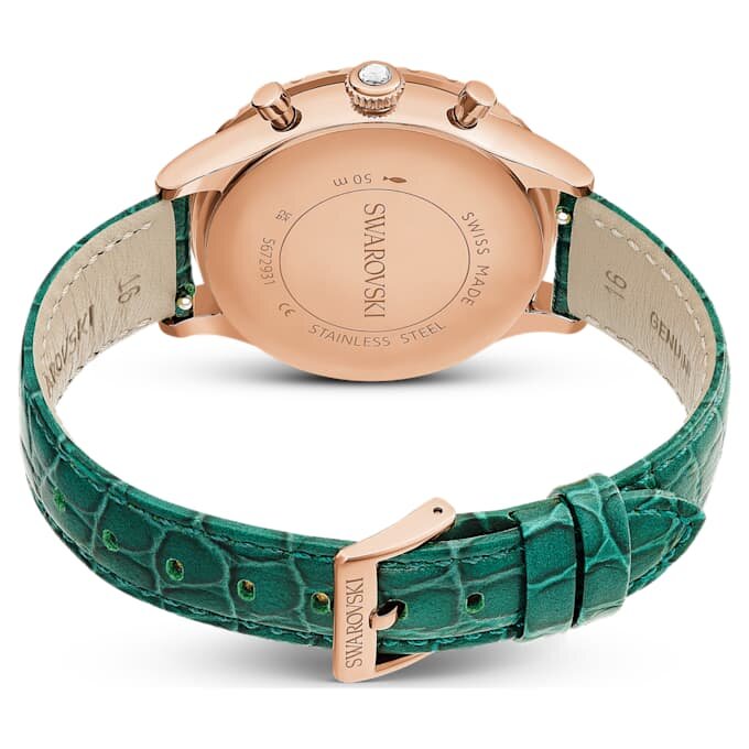 Octea Chrono Watch Swiss Made, Leather Strap, Green, Rose Gold-Tone Finish Octea Chrono Watch Swiss Made, Leather Strap, Green, Rose Gold-Tone Finish