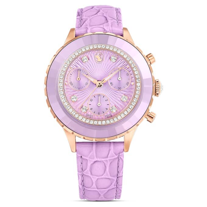 Octea Chrono Watch Swiss Made, Leather Strap, Purple, Rose Gold-Tone Finish Octea Chrono Watch Swiss Made, Leather Strap, Purple, Rose Gold-Tone Finish