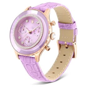 Octea Chrono Watch Swiss Made, Leather Strap, Purple, Rose Gold-Tone Finish