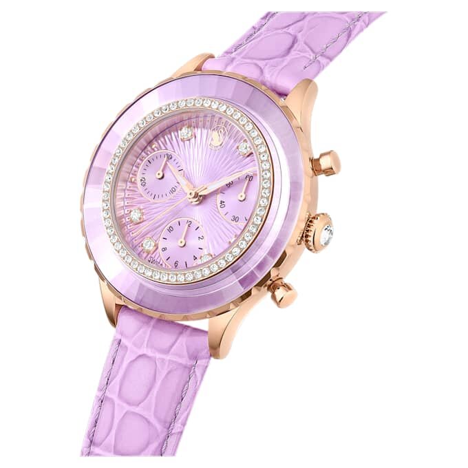 Octea Chrono Watch Swiss Made, Leather Strap, Purple, Rose Gold-Tone Finish Octea Chrono Watch Swiss Made, Leather Strap, Purple, Rose Gold-Tone Finish