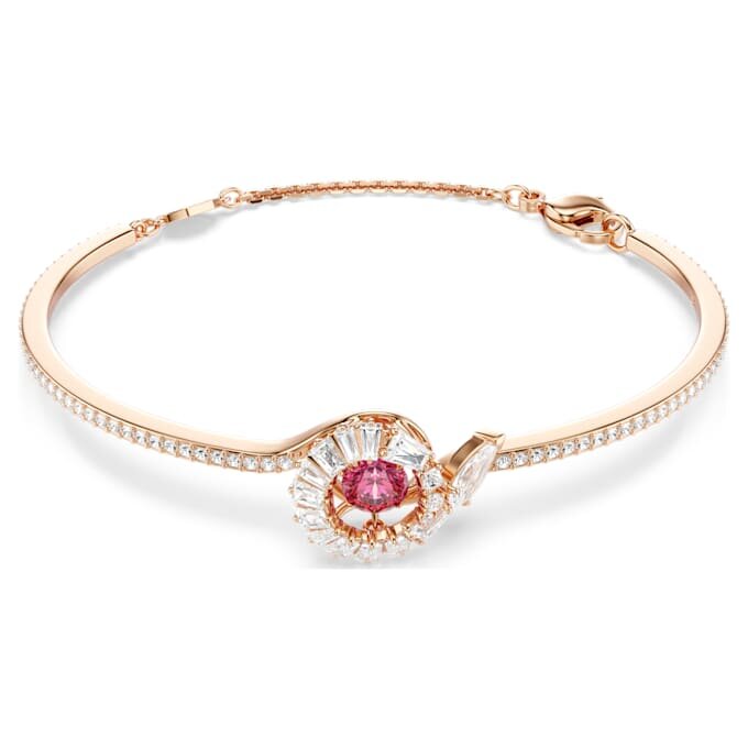 Snake Bangle Mixed Cuts, Year of the Snake, Red, Rose Gold-Tone Plated Snake Bangle Mixed Cuts, Year of the Snake, Red, Rose Gold-Tone Plated