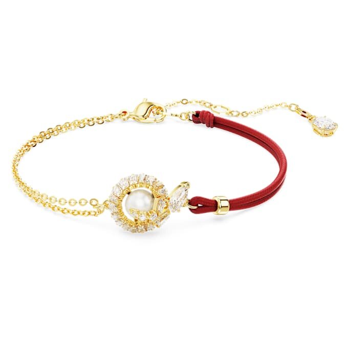 Snake Bracelet Crystal Pearl, Mixed Cuts, Year of the Snake, Red, Gold-Tone Plated Snake Bracelet Crystal Pearl, Mixed Cuts, Year of the Snake, Red, Gold-Tone Plated