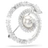 Snake Brooch Crystal Pearl, Mixed Cuts, Year of the Snake, White, Rhodium Plated