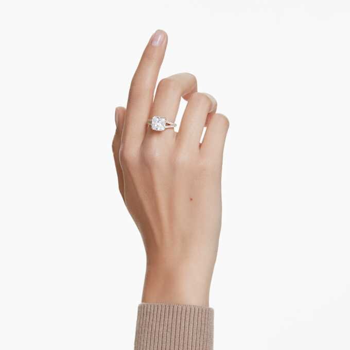 Stilla Cocktail Ring Square Cut, Pavé, White, Gold-Tone Plated Stilla Cocktail Ring Square Cut, Pavé, White, Gold-Tone Plated
