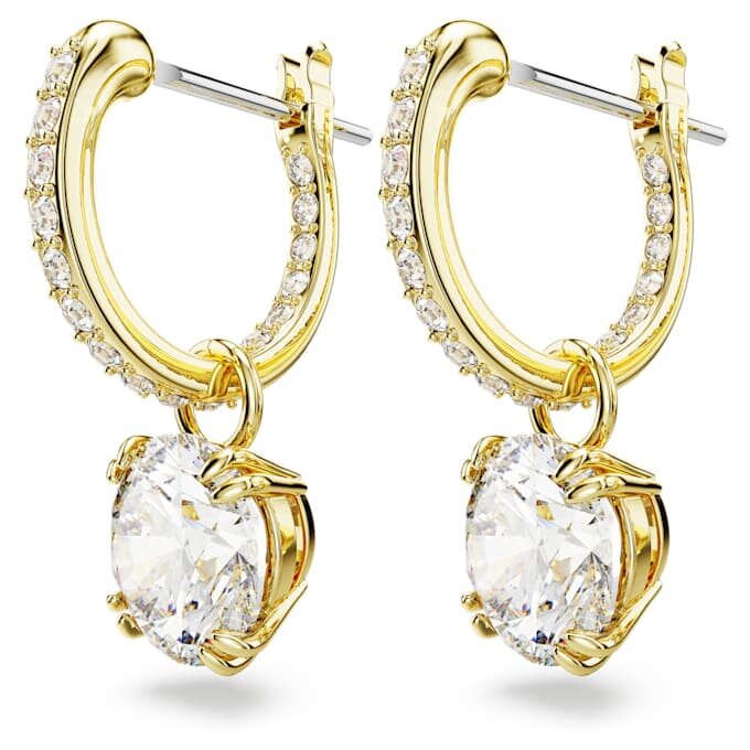 Stilla Drop Earrings Round Cut, White, Gold-Tone Plated Stilla Drop Earrings Round Cut, White, Gold-Tone Plated