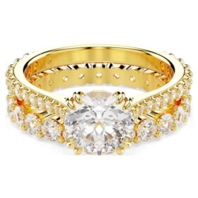 Stilla Ring Set (2), Round Cut, White, Gold-Tone Plated Stilla Ring Set (2), Round Cut, White, Gold-Tone Plated