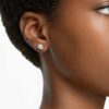 Stilla Stud Earrings Round Cut, White, Gold-Tone Plated Stilla Stud Earrings Round Cut, White, Gold-Tone Plated