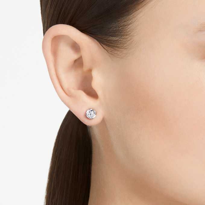 Stilla Stud Earrings Round Cut, White, Rhodium Plated Stilla Stud Earrings Round Cut, White, Rhodium Plated
