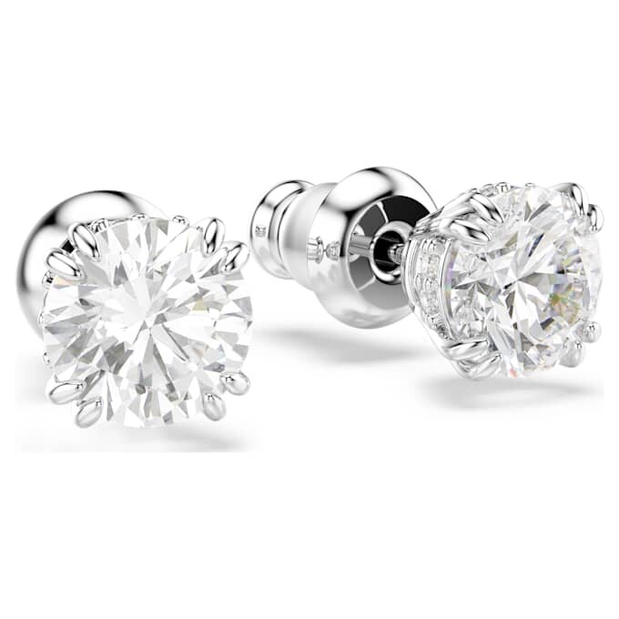 Stilla Stud Earrings Round Cut, White, Rhodium Plated Stilla Stud Earrings Round Cut, White, Rhodium Plated