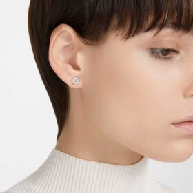 Stilla Stud Earrings Round Cut, White, Rose Gold-Tone Plated