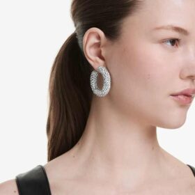 Sublima Hoop Earrings Mixed Round Cuts, White, Rhodium Plated Sublima Hoop Earrings Mixed Round Cuts, White, Rhodium Plated