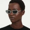 Sunglasses Oval Shape, 2 in 1 Clip-On, Sk7044, Silver Tone