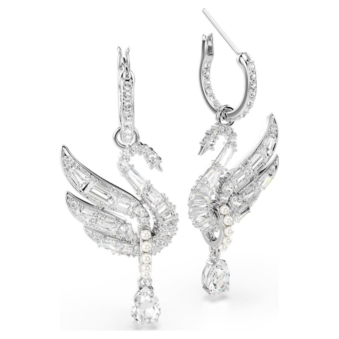 Swan Earrings Swan, White, Rhodium Plated Swan Earrings Swan, White, Rhodium Plated