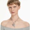 Swan Pendant and Brooch Swan, White, Ruthenium Plated