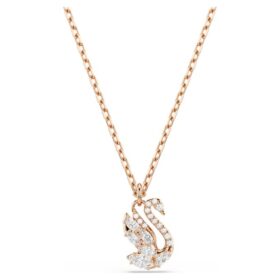 Swan Pendant Mixed Cuts, Swan, White, Rose Gold-Tone Plated