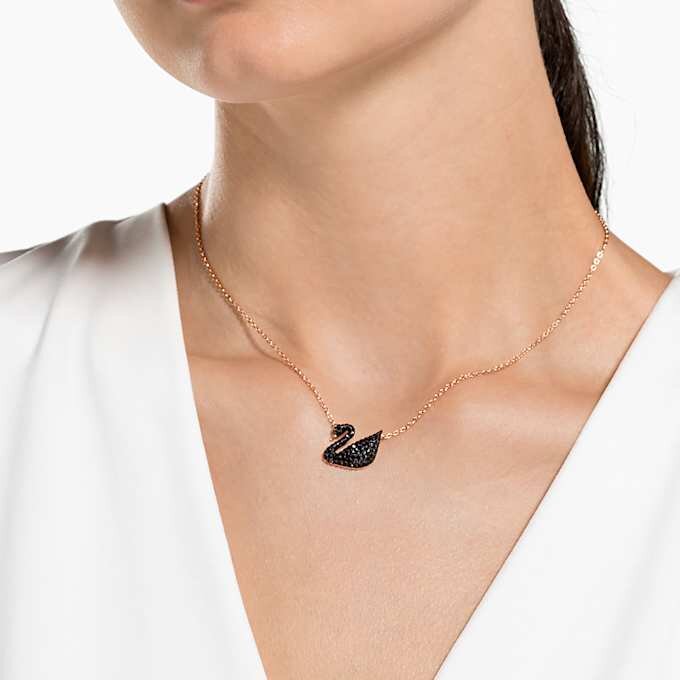 Swan Pendant Swan, Black, Rose Gold-Tone Plated Swan Pendant Swan, Black, Rose Gold-Tone Plated