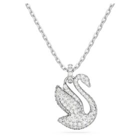Swan Pendant Swan, Medium, White, Rhodium Plated