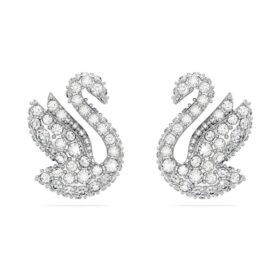 Swan Stud Earrings Swan, White, Rhodium Plated Swan Stud Earrings Swan, White, Rhodium Plated