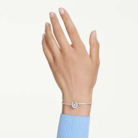 Symbolica Bangle Round Cut, Pavé, Horse Shoe, Blue, Rhodium Plated