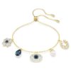 Symbolica Bracelet Crystal Pearl, Clover, Evil Eye and Horseshoe, Blue, Gold-Tone Plated