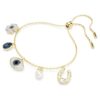 Symbolica Bracelet Crystal Pearl, Clover, Evil Eye and Horseshoe, Blue, Gold-Tone Plated