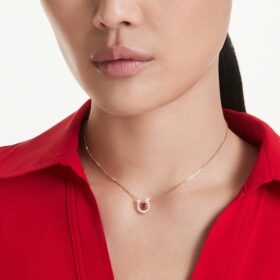 Symbolica Pendant Round Cut, Pavé, Horse Shoe, Red, Rose Gold-Tone Plated