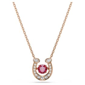 Symbolica Pendant Round Cut, Pavé, Horse Shoe, Red, Rose Gold-Tone Plated
