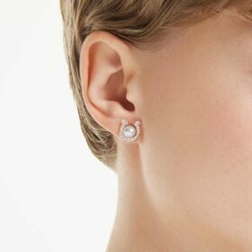 Symbolica Stud Earrings Crystal Pearl, Pavé, Horse Shoe, White, Rose Gold-Tone Plated Symbolica Stud Earrings Crystal Pearl, Pavé, Horse Shoe, White, Rose Gold-Tone Plated