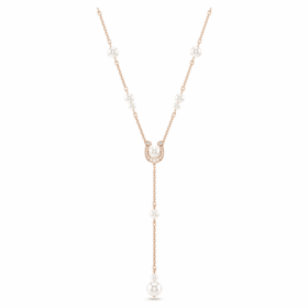 Symbolica Y Necklace Crystal Pearl, Pavé, Horse Shoe, White, Rose Gold-Tone Plated
