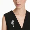 The Vienna Collection Brooch Feather, White, Ruthenium Plated