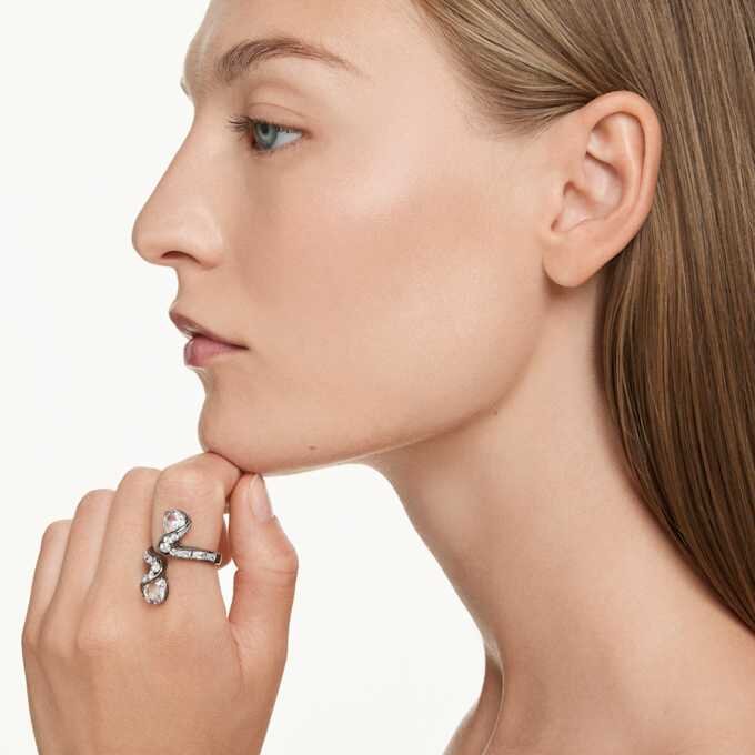 The Vienna Collection Open Ring Feather, White, Ruthenium Plated The Vienna Collection Open Ring Feather, White, Ruthenium Plated