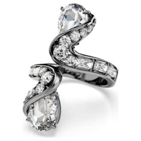 The Vienna Collection Open Ring Feather, White, Ruthenium Plated