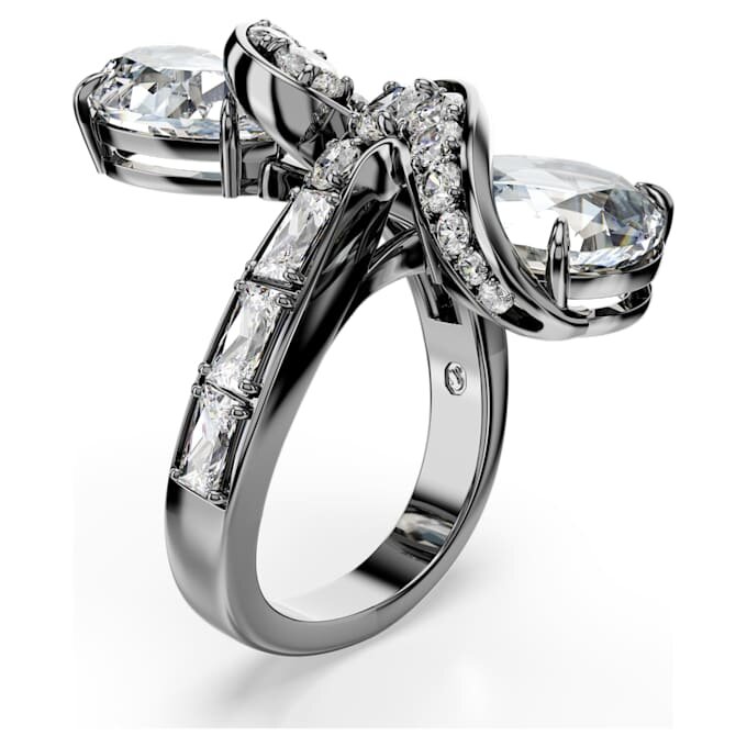 The Vienna Collection Open Ring Feather, White, Ruthenium Plated The Vienna Collection Open Ring Feather, White, Ruthenium Plated