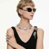 The Vienna Collection Open Ring Feather, White, Ruthenium Plated The Vienna Collection Open Ring Feather, White, Ruthenium Plated