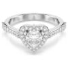 Una Angelic Motif Ring Mixed Cuts, Heart, White, Rhodium Plated