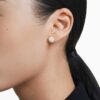 Una Angelic Stud Earrings Round Cut, Gold Tone, Gold-Tone Plated