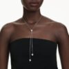 Una Angelic Y Pendant Round Cut, White, Rhodium Plated