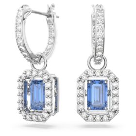 Una Drop Earrings Octagon Cut, Blue, Rhodium Plated