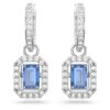 Una Drop Earrings Octagon Cut, Blue, Rhodium Plated