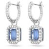 Una Drop Earrings Octagon Cut, Blue, Rhodium Plated